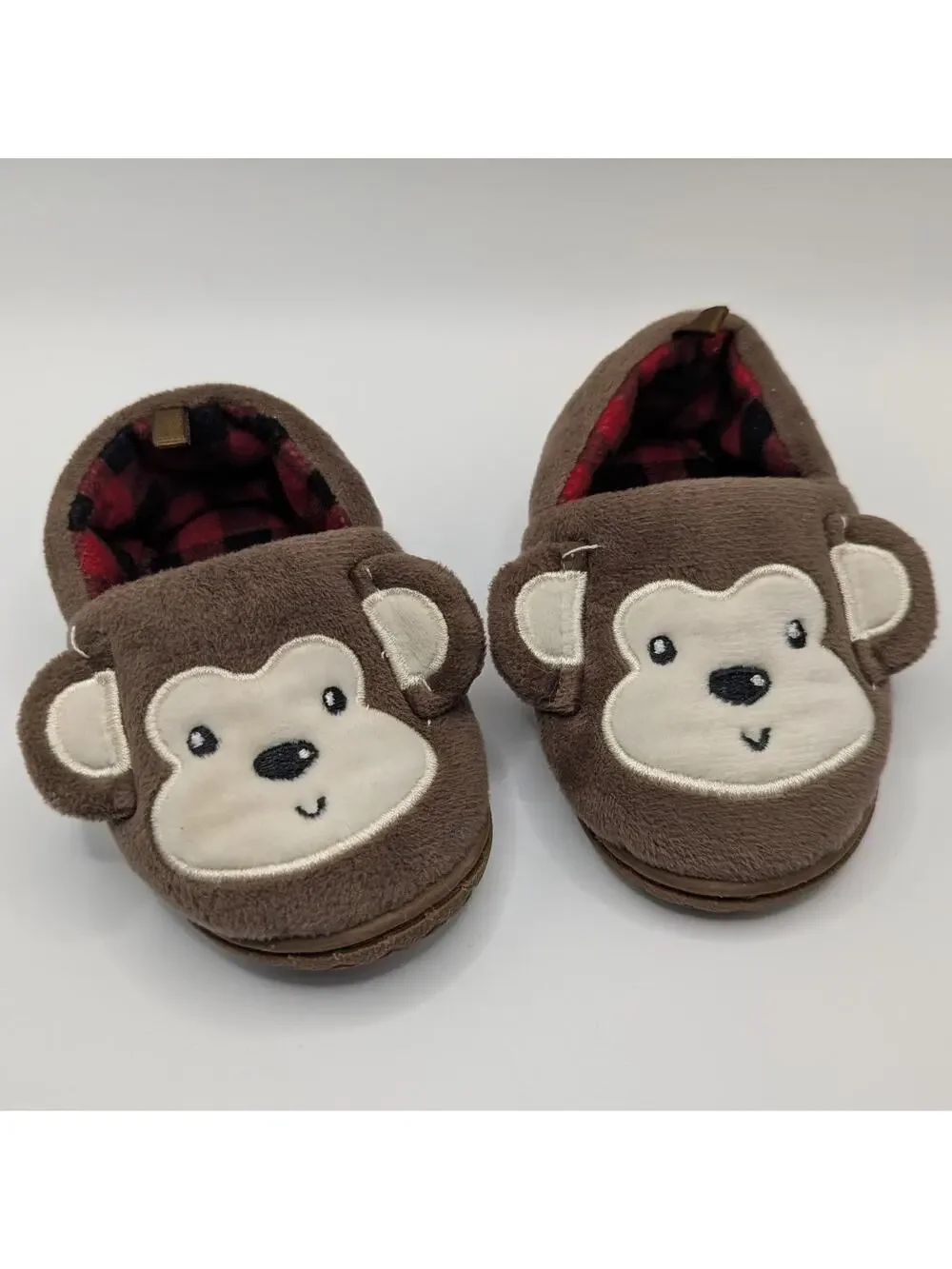 Brown Monkey Face with Ears Hard-Soled Toddler Slippers Size 4